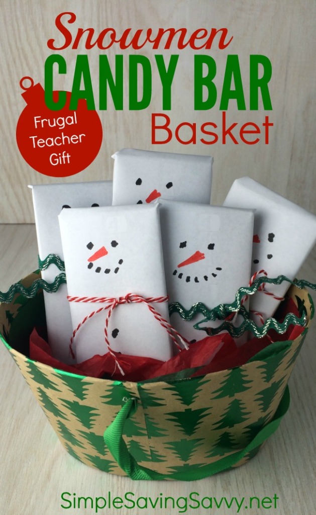 Snowmen Candy Bar Basket - Frugal Teacher Gift