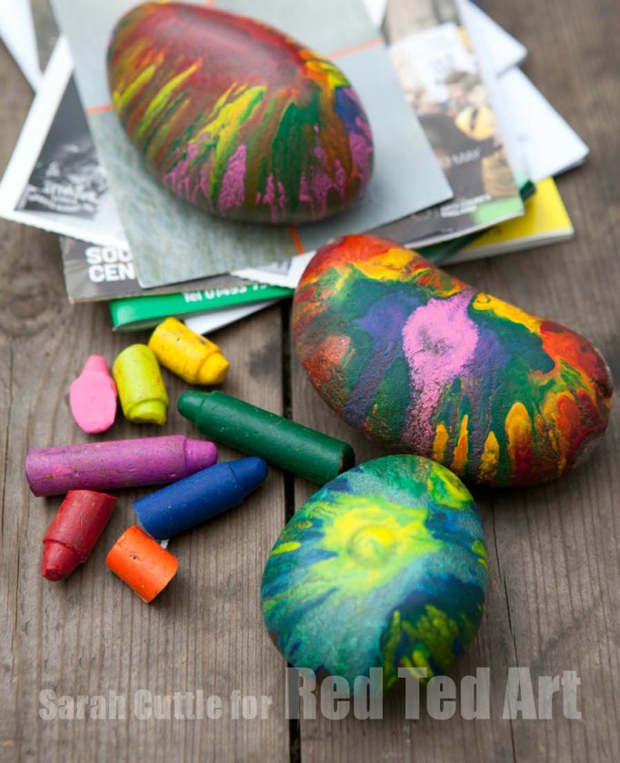 melted crayon rocks for paper weights