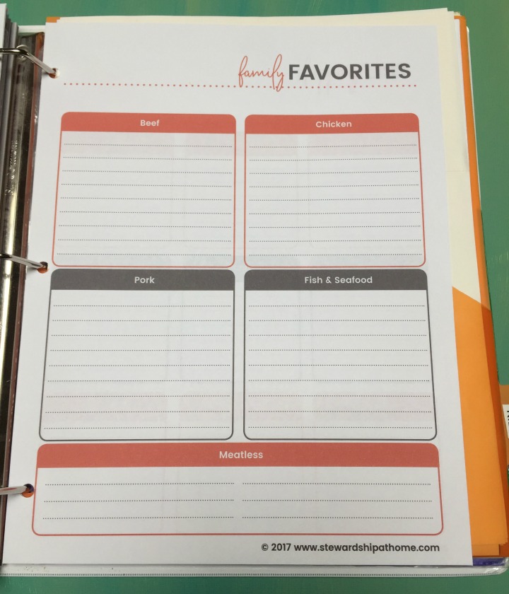 simple household planner family favorites printable page