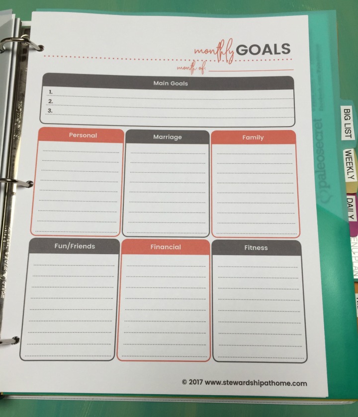 simple household planner monthly goals printable page