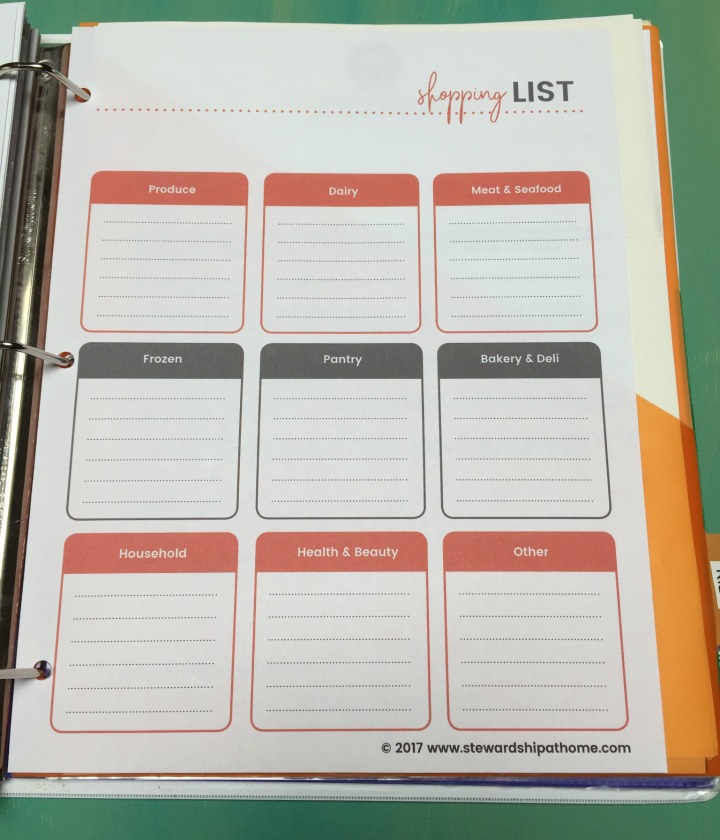 simple household planner shopping list printable page