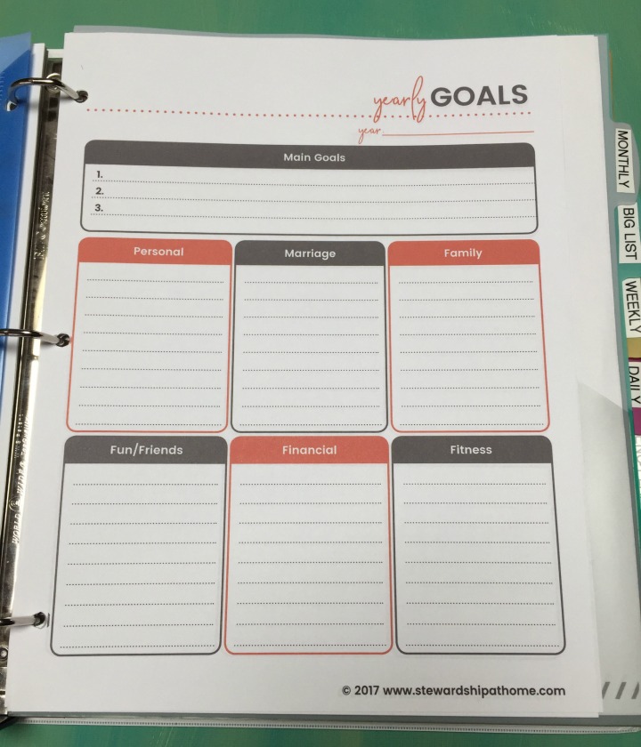 simple household planner yearly goals printable page