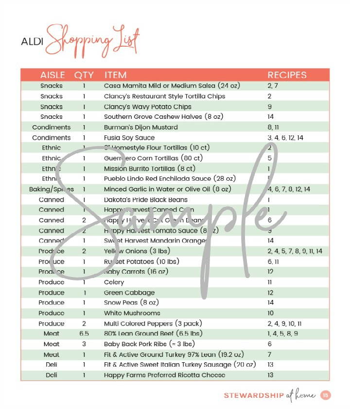 two week aldi friendly meal plan shopping list